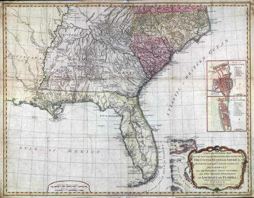 A new and general map of the Southern dominions belonging to the United States of America : viz North Carolina, South Carolina, and Georgia with the bordering Indian countries, and the Spanish possessions of Louisiana and Florida